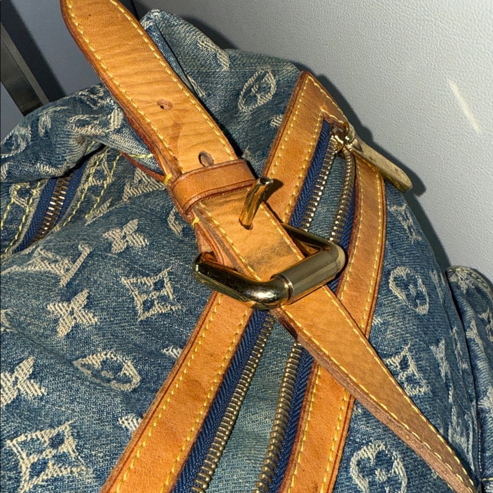 Louis Vuitton Blue Denim and Tan Leather Monogram Shoulder Bag - Picture 9 of 16